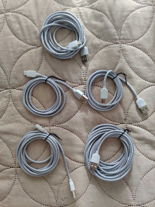 5 cabos USB-A _ USB-C entrançados