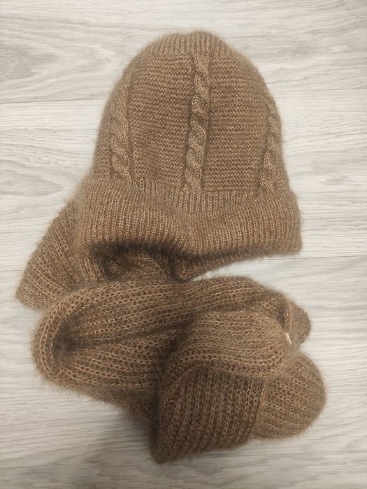 Zestaw szalik i czapka damska, dzianinowy, 100%