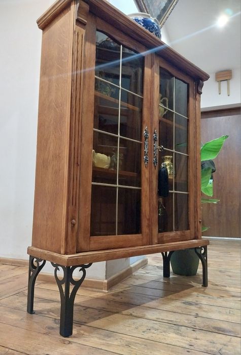 Retro witryna drewniana serwantka vintage prl biblioteczka barek komod