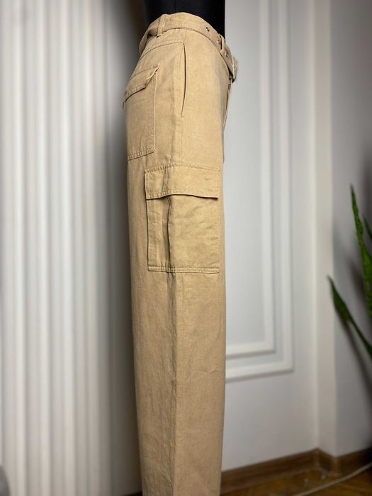 ZARA spodnie damskie camel cargo szerokie nogawki lyocell bawełna S modne