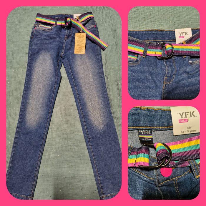 Spodnie jeansowe YFK z paskiem roz. 164