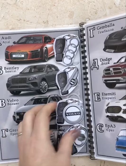 Марки автомобілів+абетка, книга на липучках