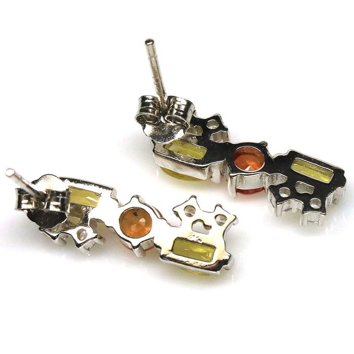 Серьги с желтым, оранжевым сапфиром. Серебро 925 пробы