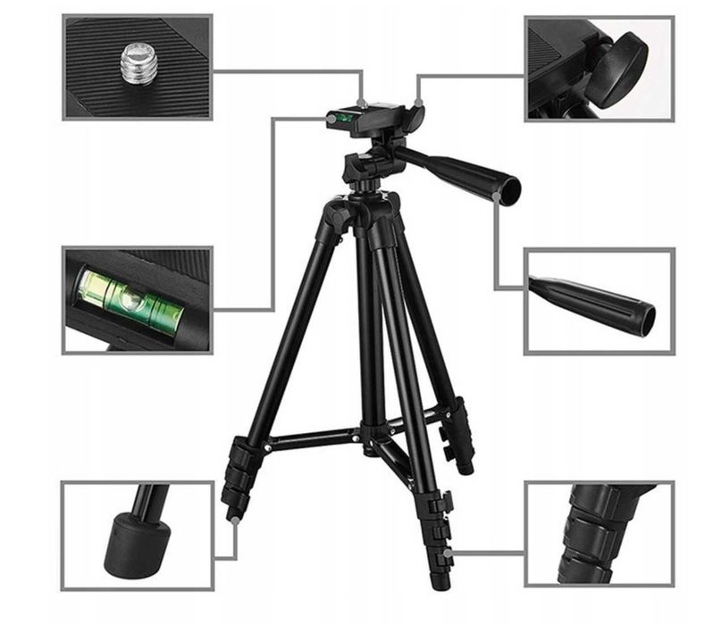 STATYW TRIPOD na telefon aparat regulowany uchwyt + PILOT BLUETOOTH