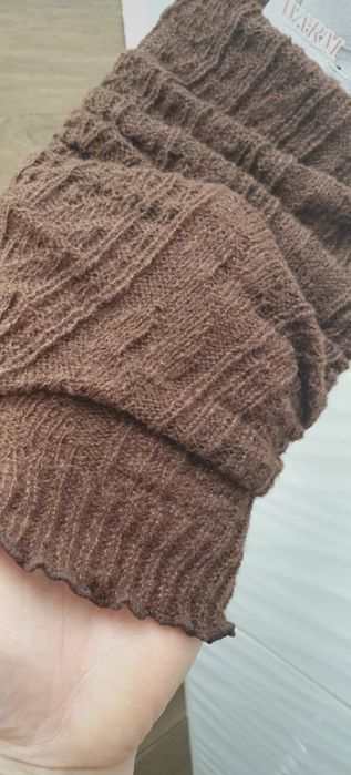 Brązowy ocieplacz na nogi łydki sweterek na  buty kozaki angora wełna