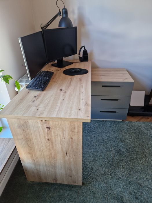 Okazja! Prawie nowe Biurko narożne dąb artisan grafit