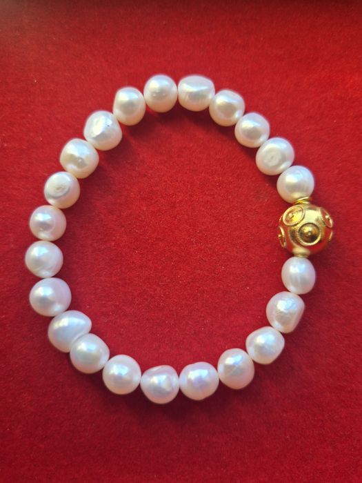 Pulseira com conta de viana prata e Perolas