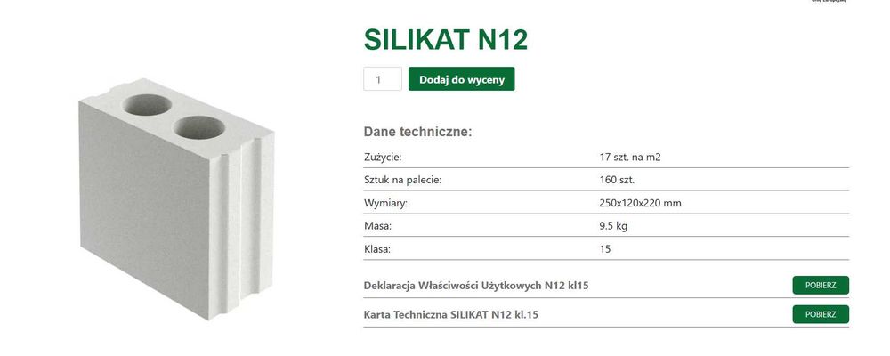Cegła Silikat N12, firmy Silikaty.