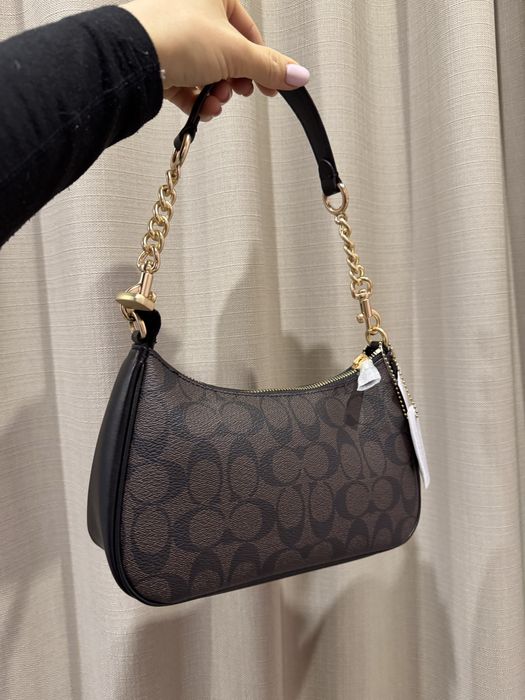 Сумочка Coach Teri коричнева шкіряна чорна сумка на ланцюжку коуч коач