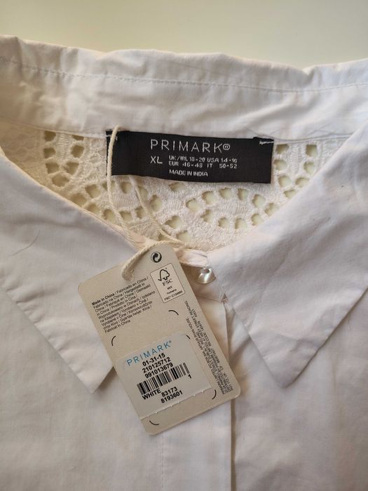 Натуральная, белая рубашка батал, прошва, ажурная вышивка primark