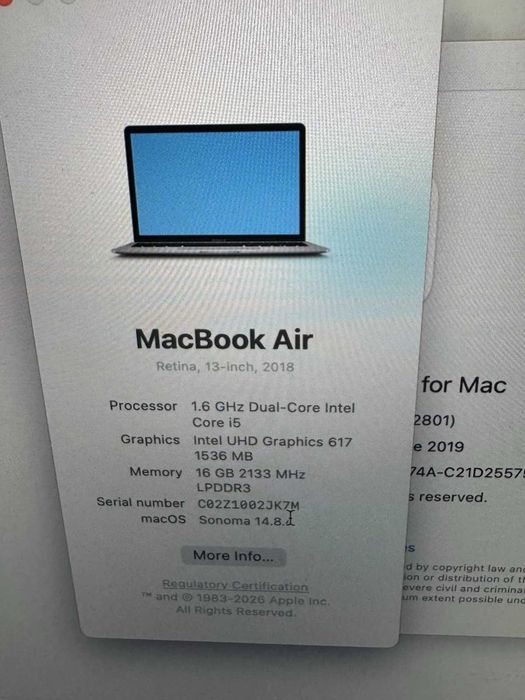 Apple MacBook Air 13 A1932 2018 i5 8GB SSD 256GB Retina Space Gray