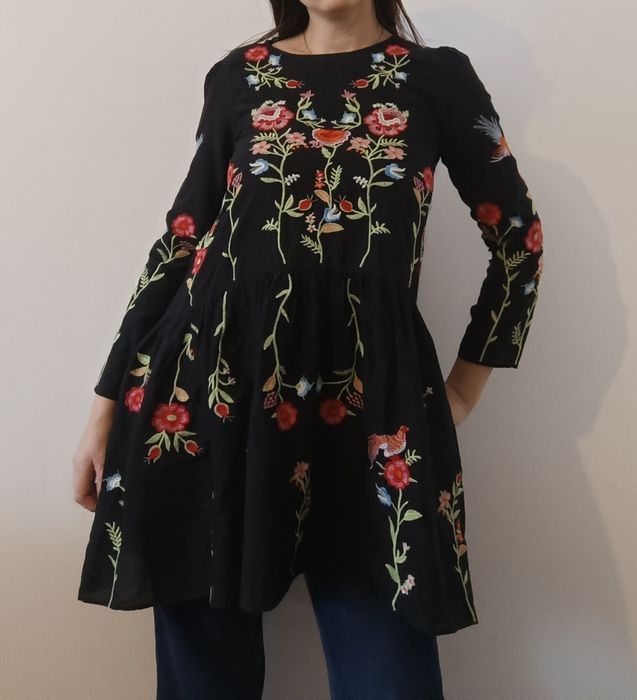 Boho sukienka/tunika z haftem, Zara xs