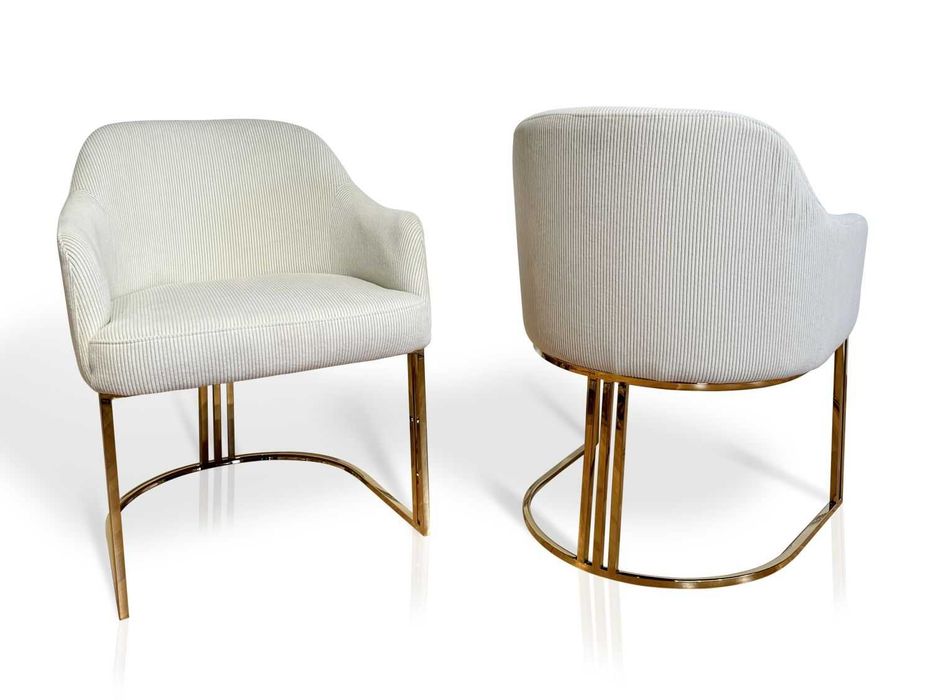 Krzesło tapicerowane z podłokietnikami Glamour na stelażu kolor złoty