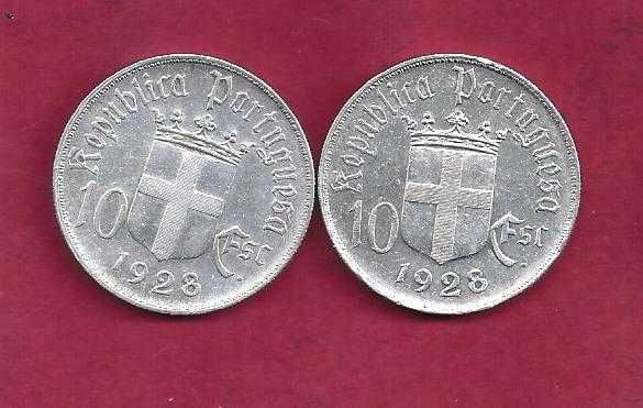 REPUBLICA 2  MOEDAS DE 10$ ESCUDOS 1928 CAVALINHO PRATA