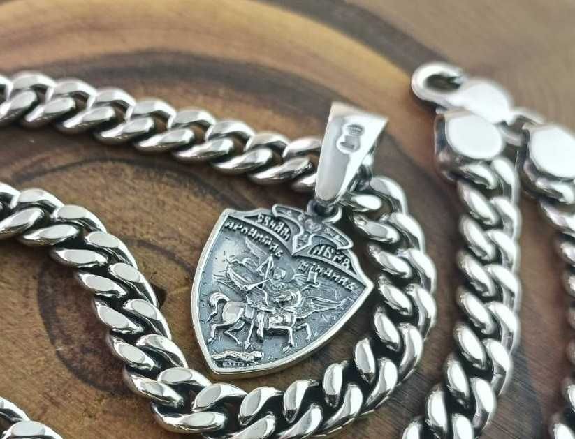 Серебряная подвеска, кулон щит с архангелом Михаилом. Срібний підвісок