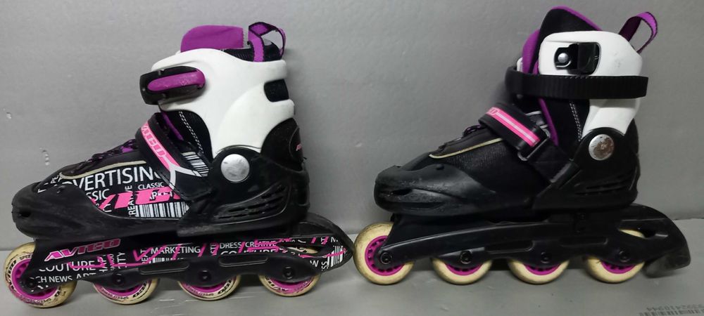 Patins em linha para criança. Inclui proteções.