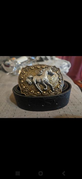 Nowy Pasek kowbojski metalowa klamra 120.cm zdobiony na całej długości