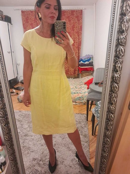 Żółta lniana sukienka marki Bonita, roz. M, L