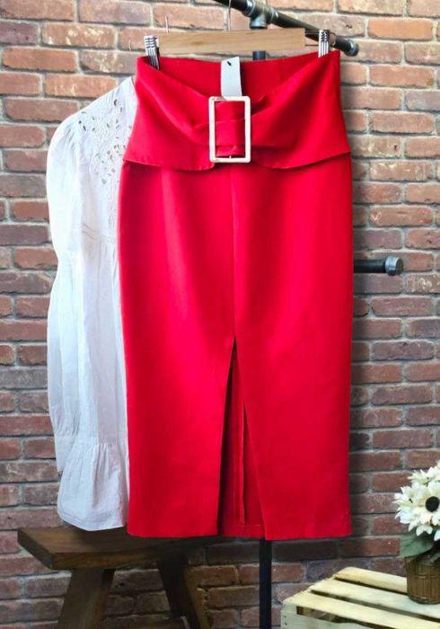 Стильная красная юбка-карандаш с поясом River Island, р. XXS/XS