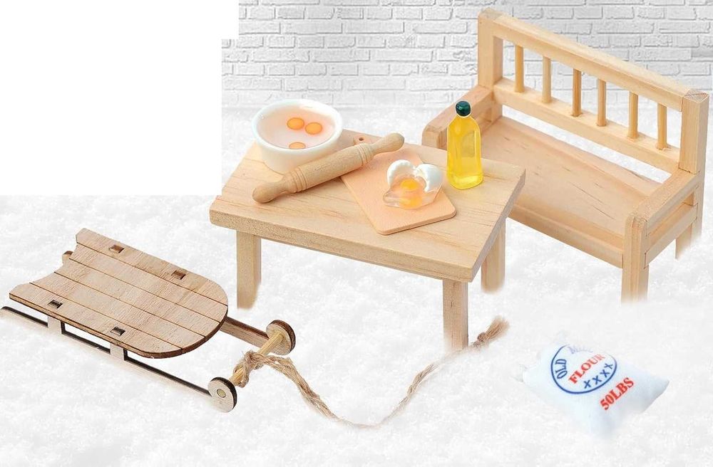 Dekoracja Bożonarodzeniowa Akcesoria drewniane do domku dla lalek