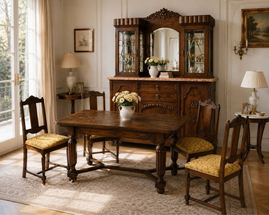 Антикварна різьблена вітрина сервант буфет трюмо дерево мармур витрина дуб 3795