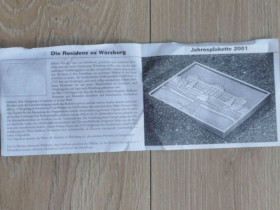 prezent dla urodzonych w 2001, tablica Rezydencja w Würzburgu, Buderus