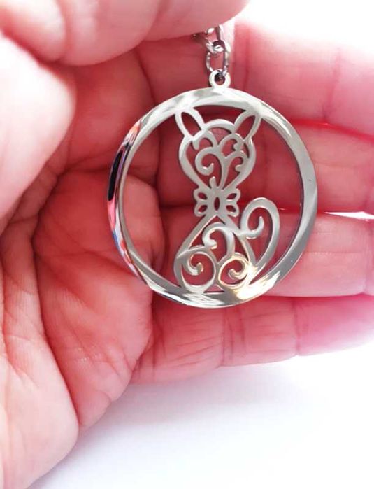 Brelok Breloczek Srebrny Kot Kotek Ażur Stal Chirurgiczna Nierdzewna