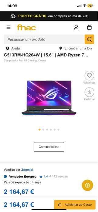 Portatil Gaming asus Rog G513 32gigas ram. Ryzen7