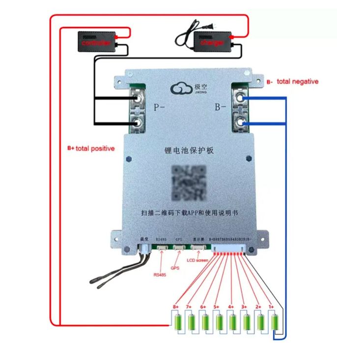 BMS JK 4S 8S 200A 1A / 2A активний баланс LiFePO4 12V 24V JK_B2A8S20PH