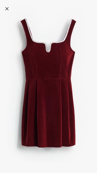 Welurowa sukienka bordowa z ozdobnym dekoltem rozm 42 mohito