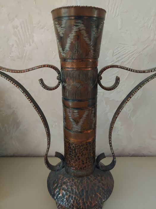 Miedziana waza, wazon ozdobny antyk, unikat niemiecki