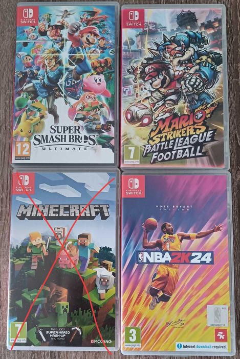 NBA 2k24, Minecraft, Smash Bros, Mario strikers switch - sprawna