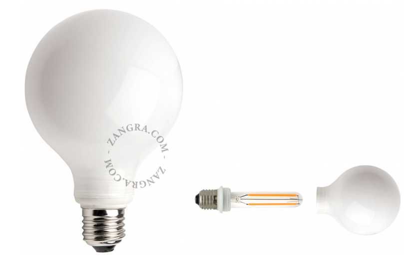ściemnialna żarówka LED ZANGRA - szkło opalowe - 2700K - 4W - Ø 9,5 cm - 14,7 cm wysokość.