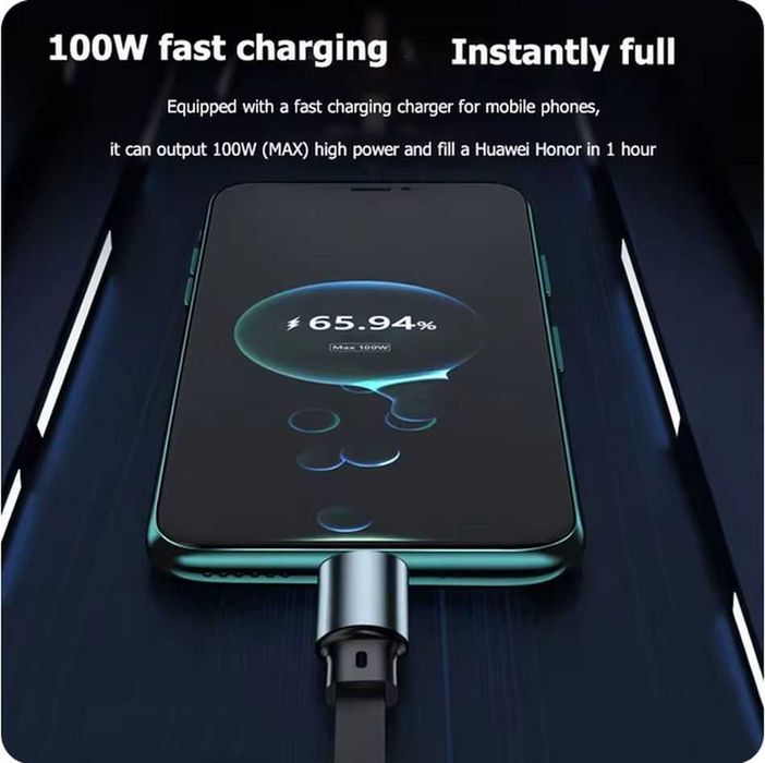 Kabel zwijany 3w1 microUSB, USB C, lightning 1,2 metra 100W ośmiokąt
