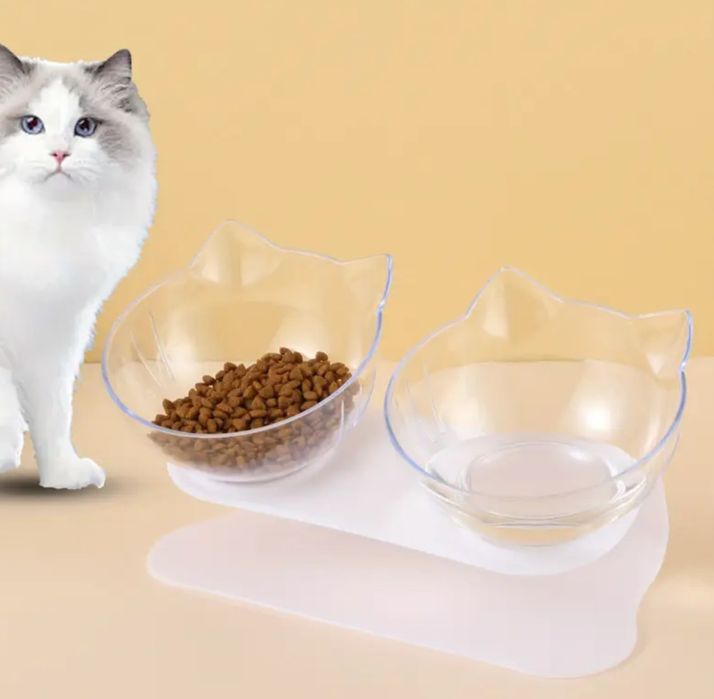 Двойная пластиковая миска на подставке для собак и кошек