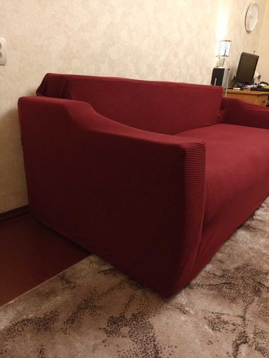 Натяжний еластичний бордовий чохол для 2-місного дивана, софи, канапи