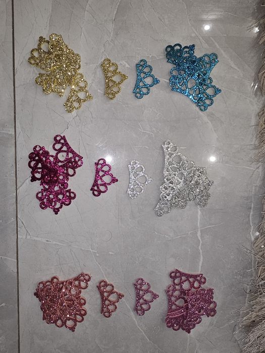 Półfabrykanty do rekodziela handmade aplikacje korony brokat nowe
