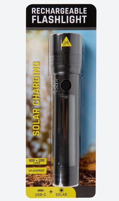 Latarka Usb-C+Solarna 500+200lm.Taktyczna.Cena z wysyłką.