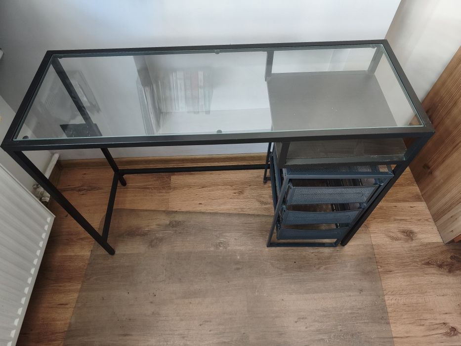 Stolik / biurko na laptop czarny/szkło + czarna komoda/kontenerek Ikea