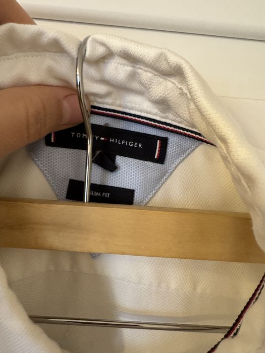 Koszulka z długim rękawem biała Tommy Hilfiger L Slim Fit