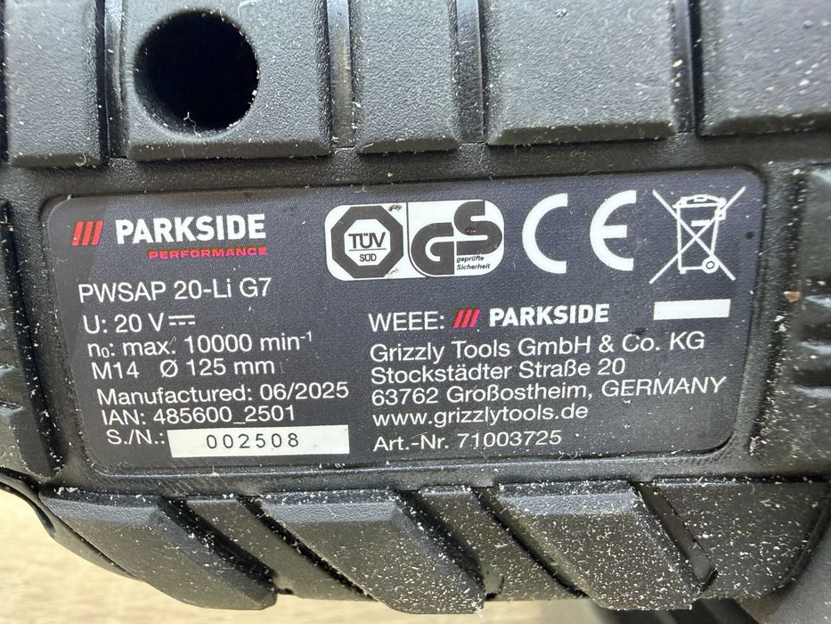 Szlifierka kątowa Parkside Performance PWSAP 20-Li G7 125mm + Aku 2Ah