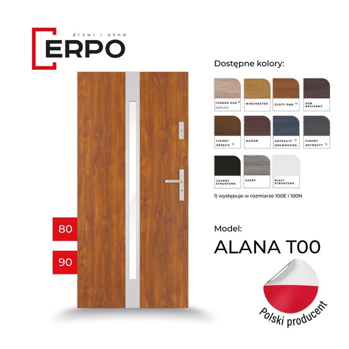 NOWE drzwi zewnętrzne winchester gr.72mm ocieplone 90 prawe i lewe