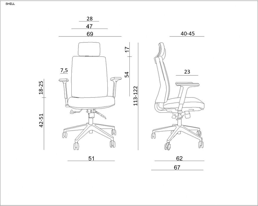 Fotel biurowy, ergonomiczny, regulowany, krzesło do biura, biurka SHELL | WYPRZEDAŻ EKSPOZYCJI