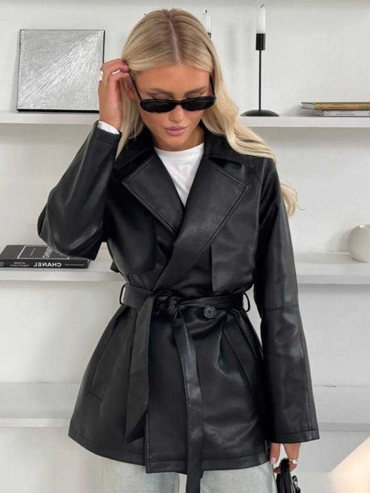 Опт та роздріб! Модный черный Тренч из эко кожи + Подарунок*