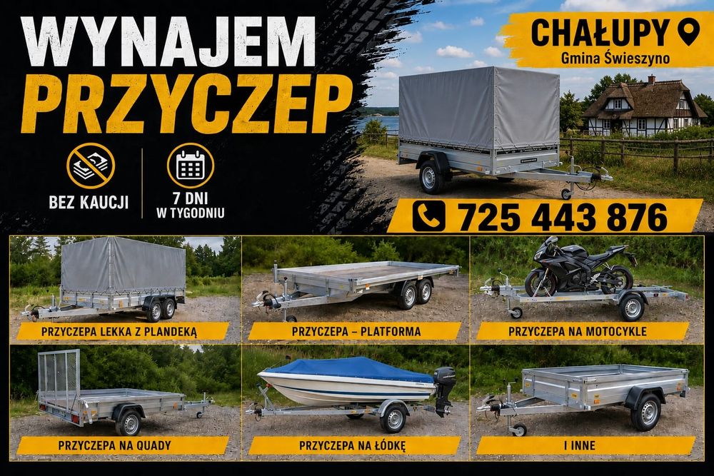 Wynajem  przyczep motor quad łódka plandeka bez kaucji od 50 zł