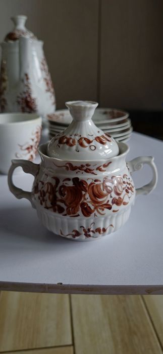 # PIĘKNY # zestaw kawowy delikatny PORCELANA serwis dzbanek