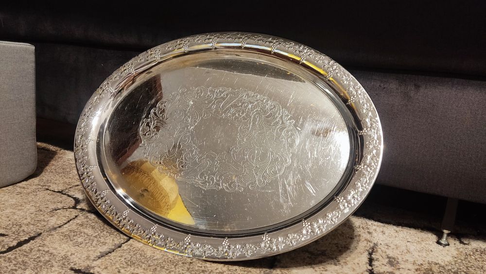 Duża XXL platerowana taca sygnowana