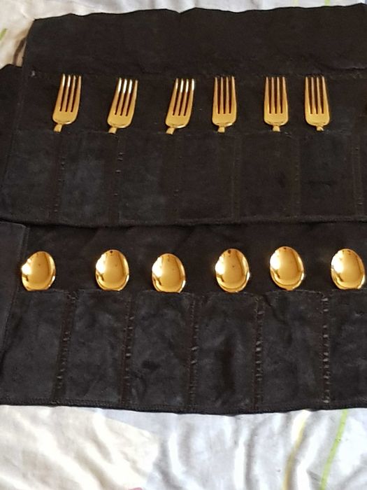 Komplet włoskich pozłacanych Sztućców marki Pintinox dla 6 osób