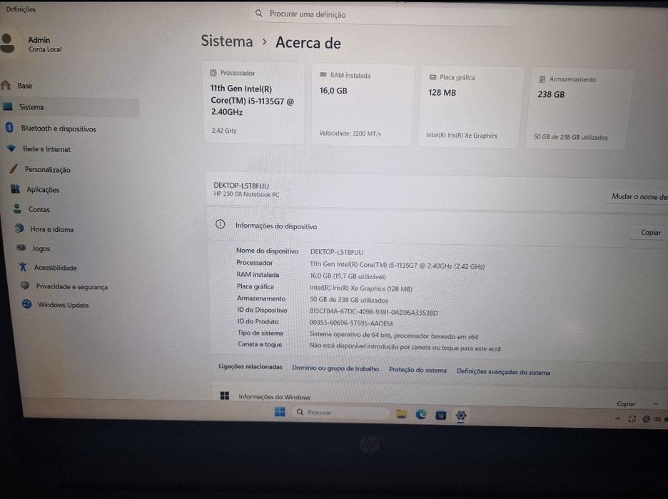 Excelente portátil para estudos HP 250 G8 i5 11.ª Geração | Office Permanente | SSD 258 GB | Bom estado