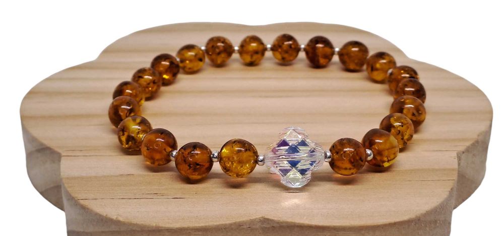 Bransoletka z bursztynu, bursztyn bałtycki kulka koniak #444